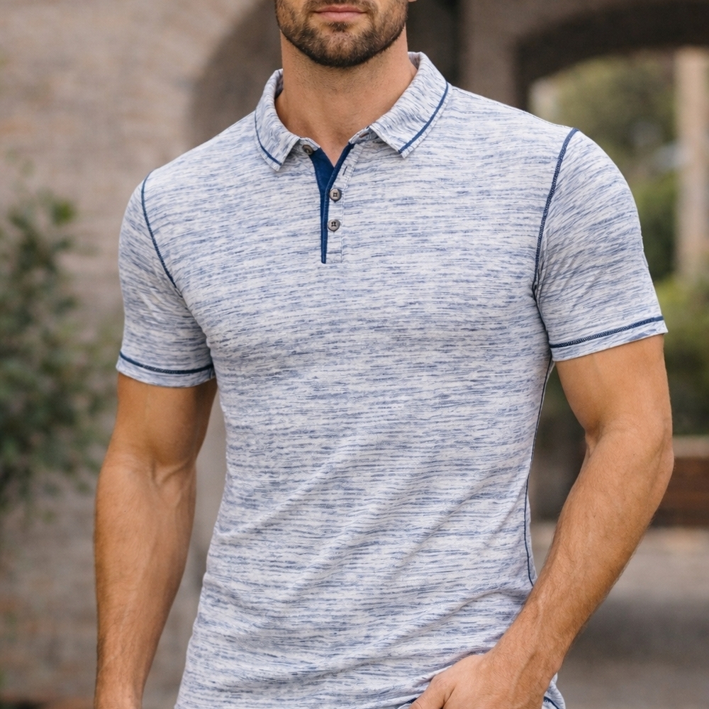 BKE Navy and Cream Striped  Polo Slim Fit Cotton Shirt XL